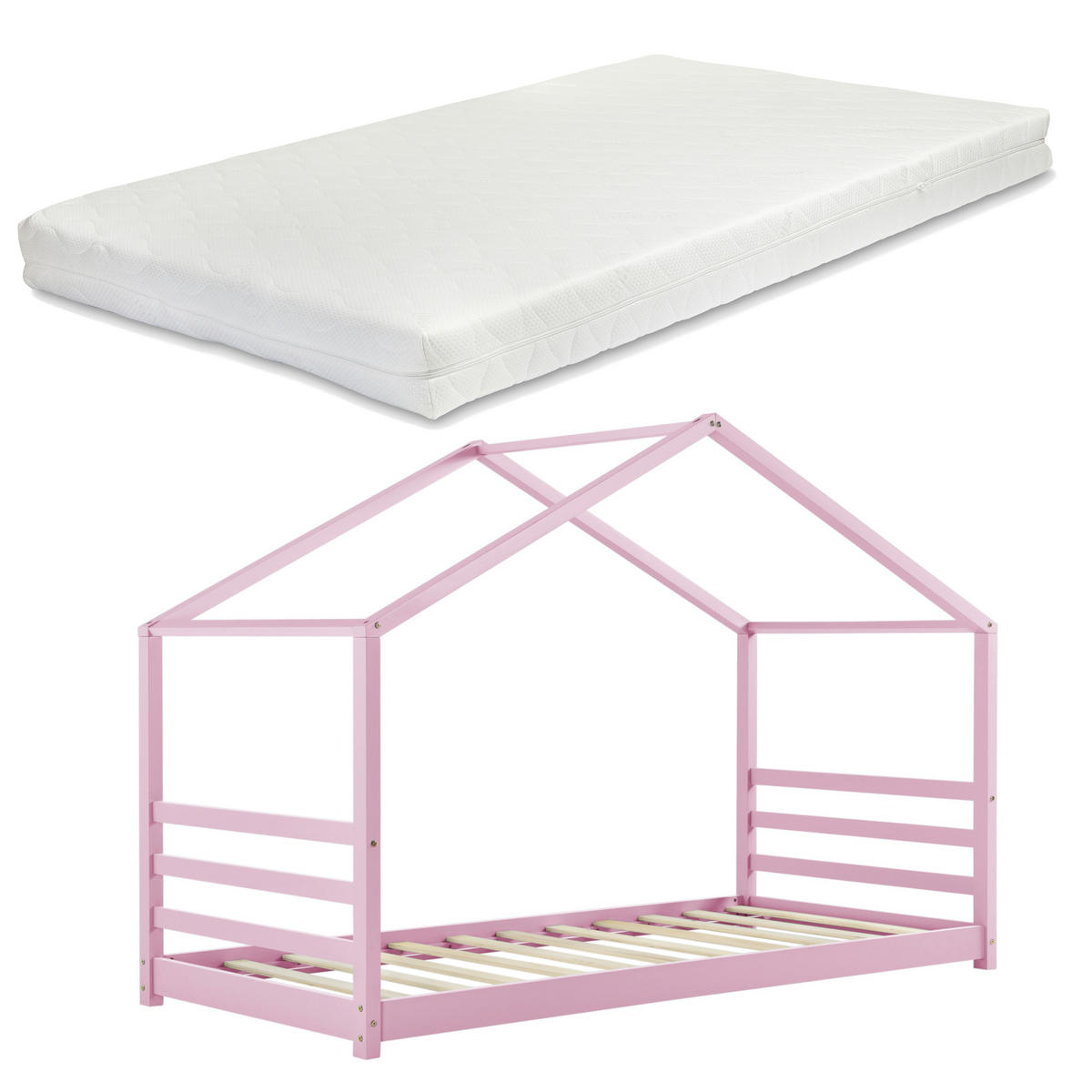HAUSBETT Vardø mit Matratze - Rosa, Holz/Textil (90/200cm) - [en.casa]