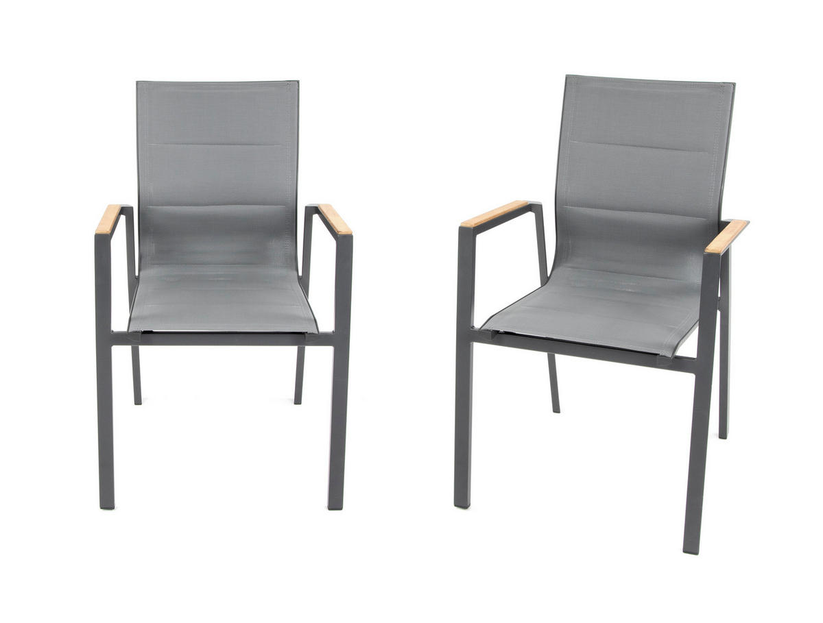 GARTENSTUHL Melbourne 2er-Set Anthrazit Aluminium stapelbar feste Rückenlehne - Grau, Kunststoff (80/175/120cm) - Green Spirit