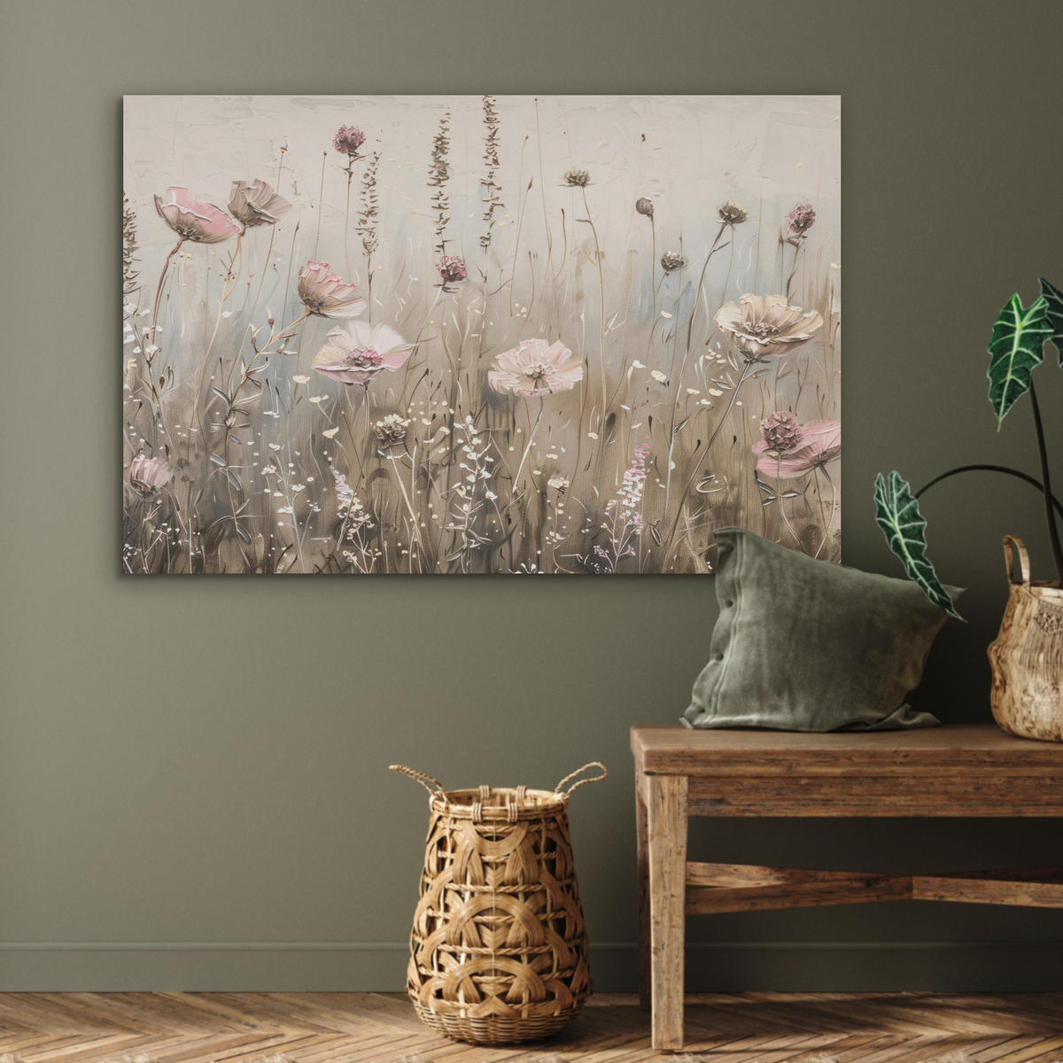 AKUSTIKPANEEL Blumen - Rosa - Modern - Beige 100x70 cm - Beige, Textil (100/0.9/70cm) - MuchoWow