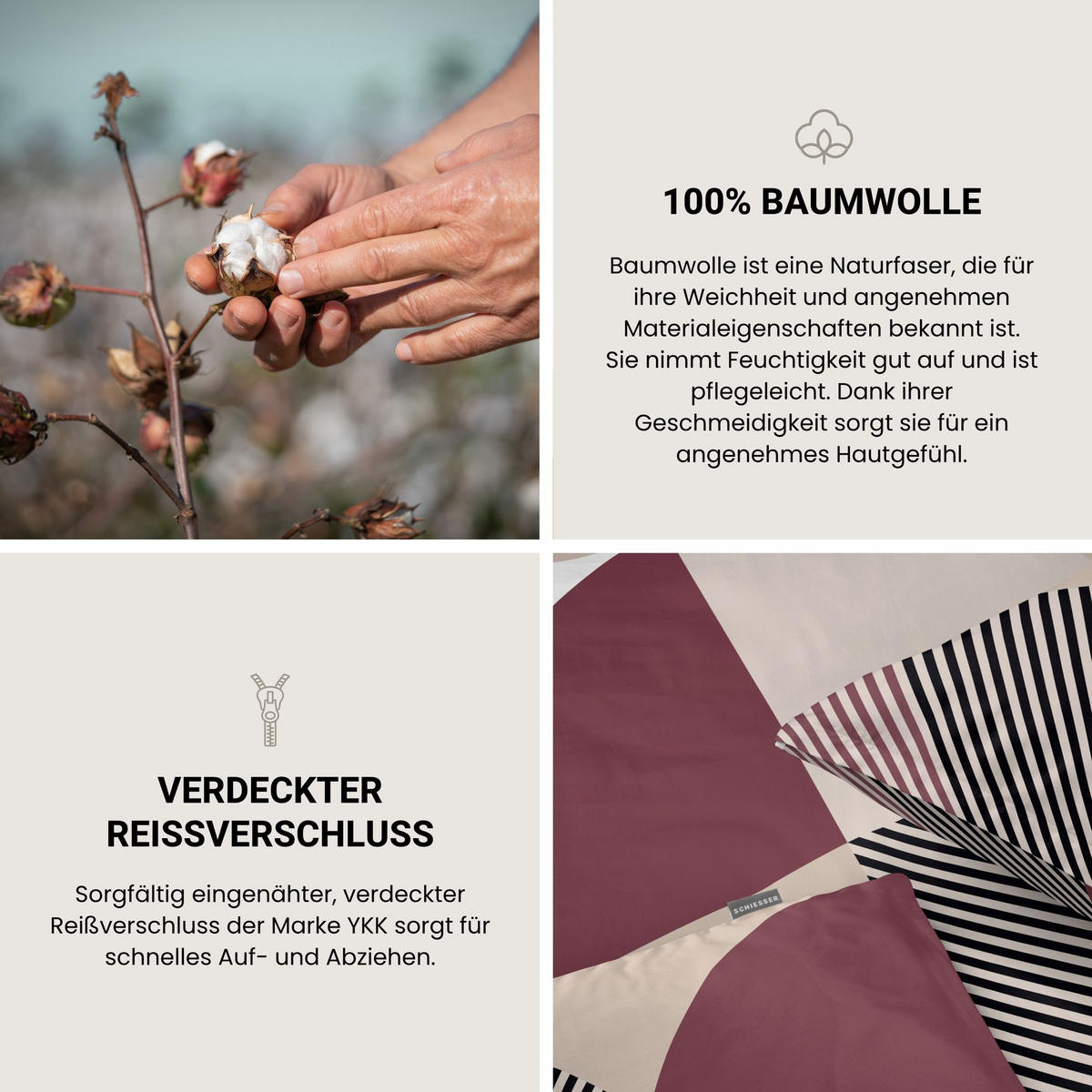 BETTWÄSCHESET Volana - Renforcé - 2-teilig - 135x200 cm - Bordeaux - Bordeaux, Textil (135/200cm) - SCHIESSER