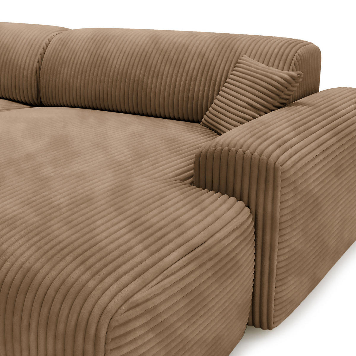 ECKSOFA mit Longchair - Cord - Hellbraun/Schwarz, Kunststoff/Textil (284/178cm) - home24