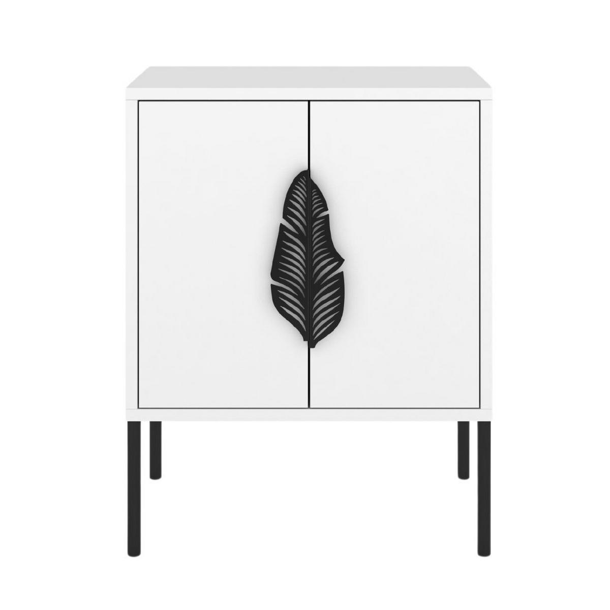 NACHTTISCH Merlin, Weiß, Schwarze Details - Schwarz/Weiß, Holzwerkstoff/Metall (54/69/40cm) - Skandica