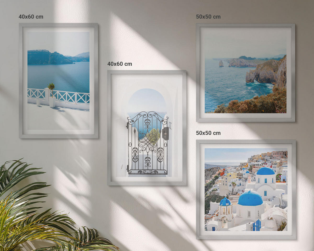 BILDER SET 4er Set - 50x50 cm & 40x60 cm Silberner Rahmen - Meeresarchitektur Griechenlands - Silberfarben, Kunststoff (50/50cm) - TULUP