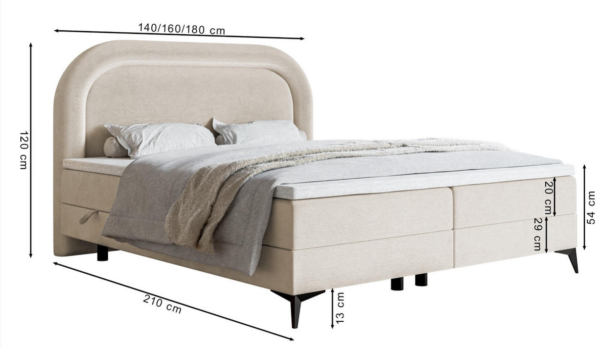 BOXBETT Loreo Greige Samt wasserfest 180x200 cm - Taupe/Schwarz, Holz/Textil (180/200cm) - Selsey