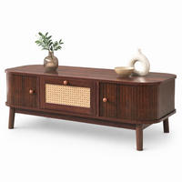COUCHTISCH aus MDF 110x55x38,5 cm Naturfarben mit Schubladen, Türen und Rattan-Details - Naturfarben, Holzwerkstoff (110/55/38.5cm) - IVMEU