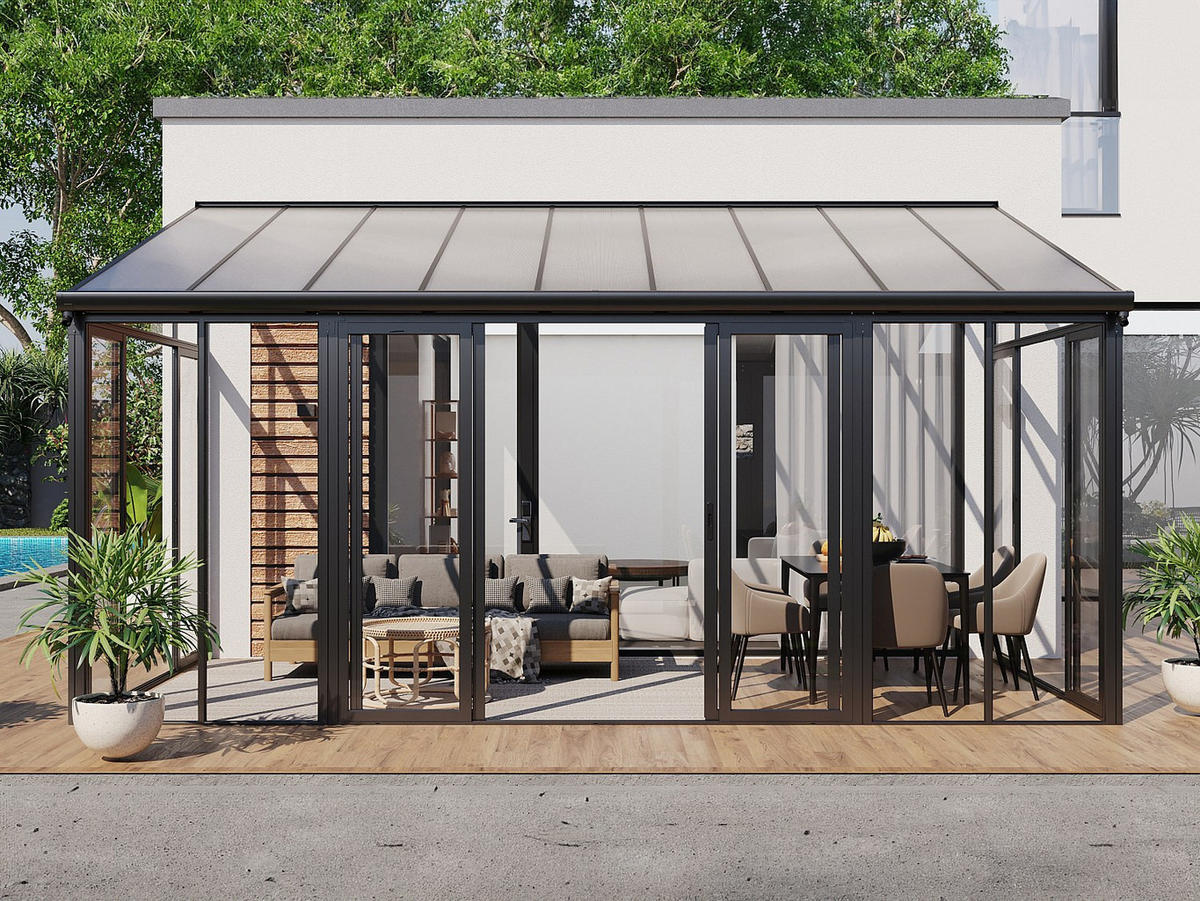 SELBSTTRAGENDE Pergola - 546cm x 277cm - Polycarbonat - anthrazitgrau - MATHILDA - Anthrazit, Kunststoff (546/224/277cm) - Vente-Unique