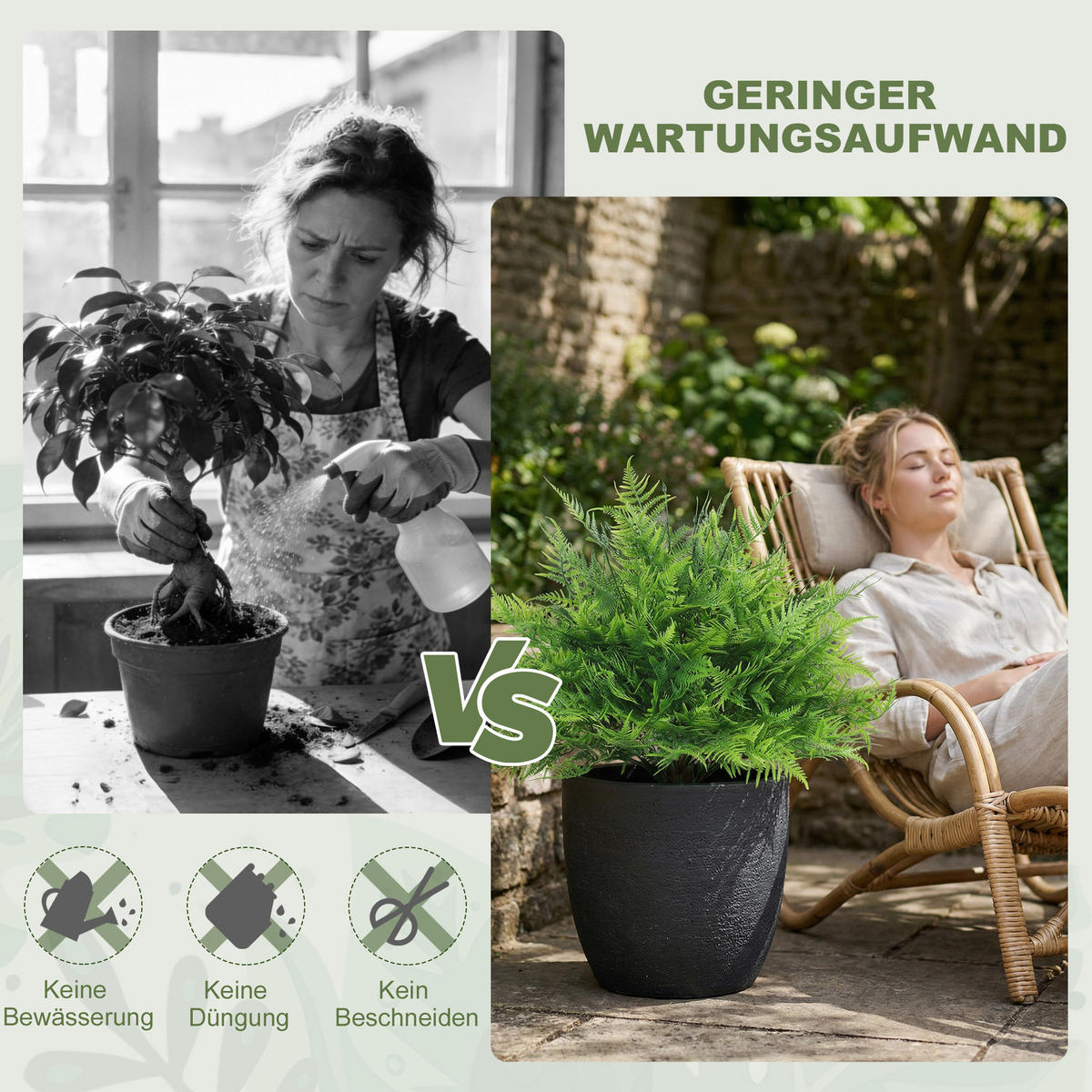 KUNSTPFLANZE DE-08626 2er-Set UV-beständig mit Stäben Grün - Grün, Kunststoff (60cm) - ComfortXL