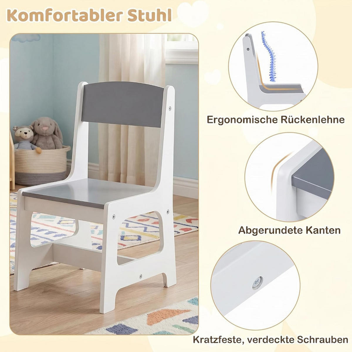 KINDERSCHREIBTISCH-SET mit Stauraum grau(2-tlg) - Grau, Holzwerkstoff (136/67/45.5cm) - COSTWAY