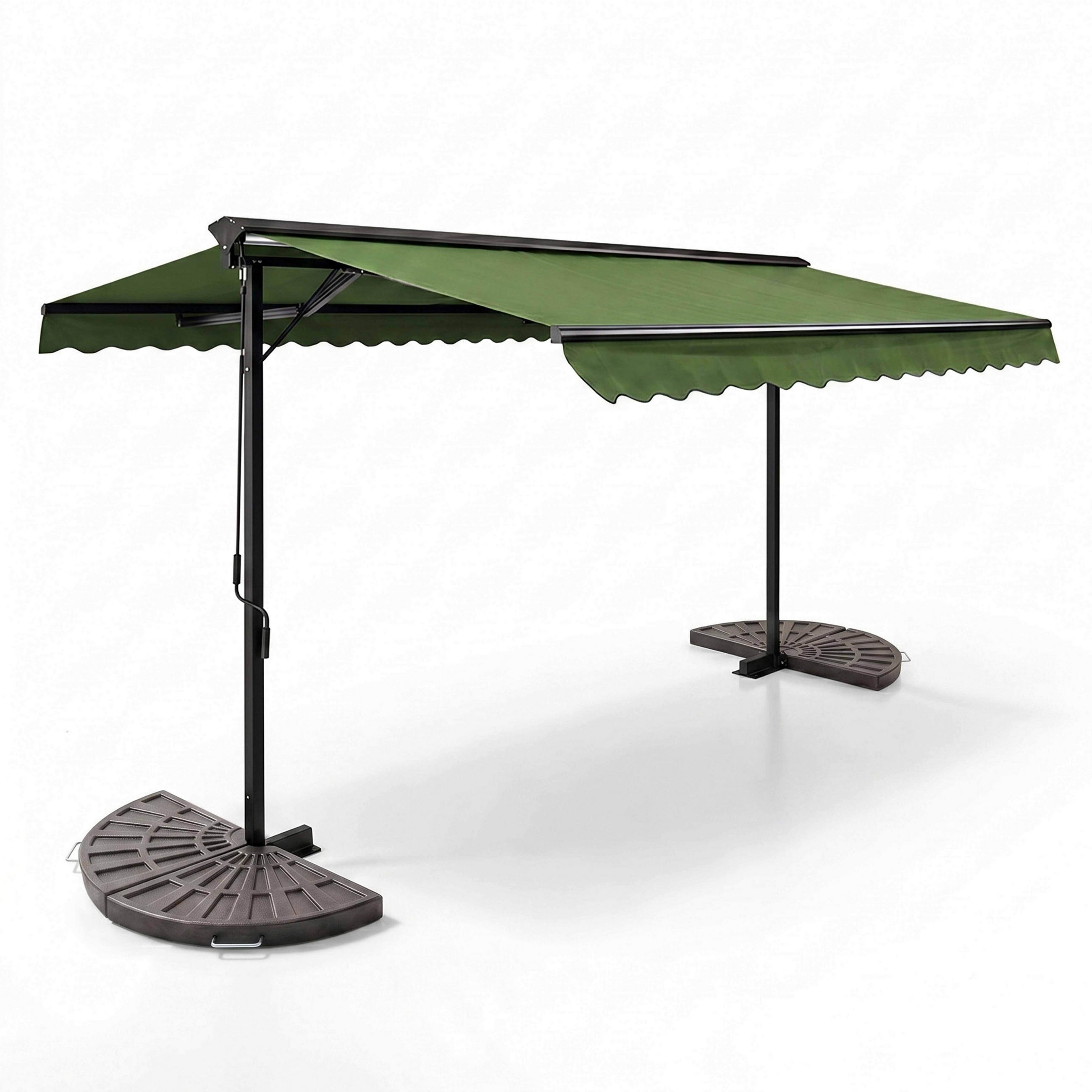 DOPPELSCHRÄGMARKISE 3x4m mit 4 Gewichtsplatten, Kaktusgrün - Grün, Metall (300/250/400cm) - Oviala