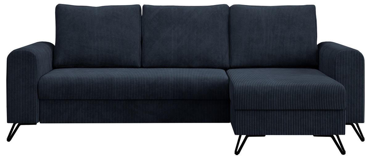ECKSOFA Hugo Cord Dunkelblau - Schwarz/Dunkelblau, Textil/Metall (242/140cm) - MKS