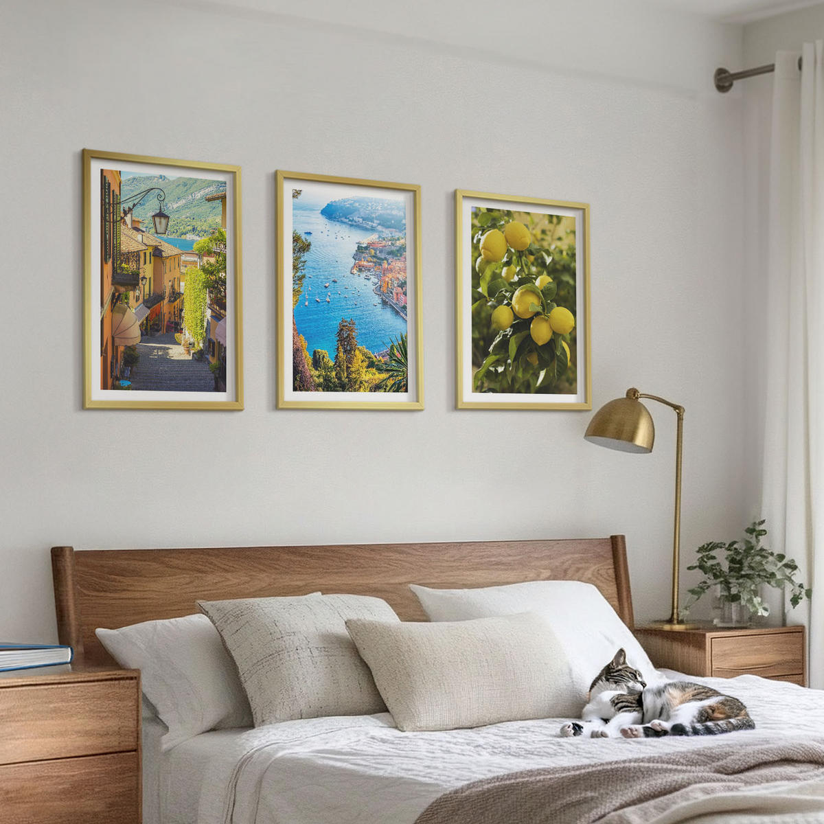 WANDBILDER 3er Set - 40x60 cm Goldrahmen - Straßen am Meer, ein Meer aus Zitronen - Goldfarben, Kunststoff (40/60cm) - ArtPrintCave