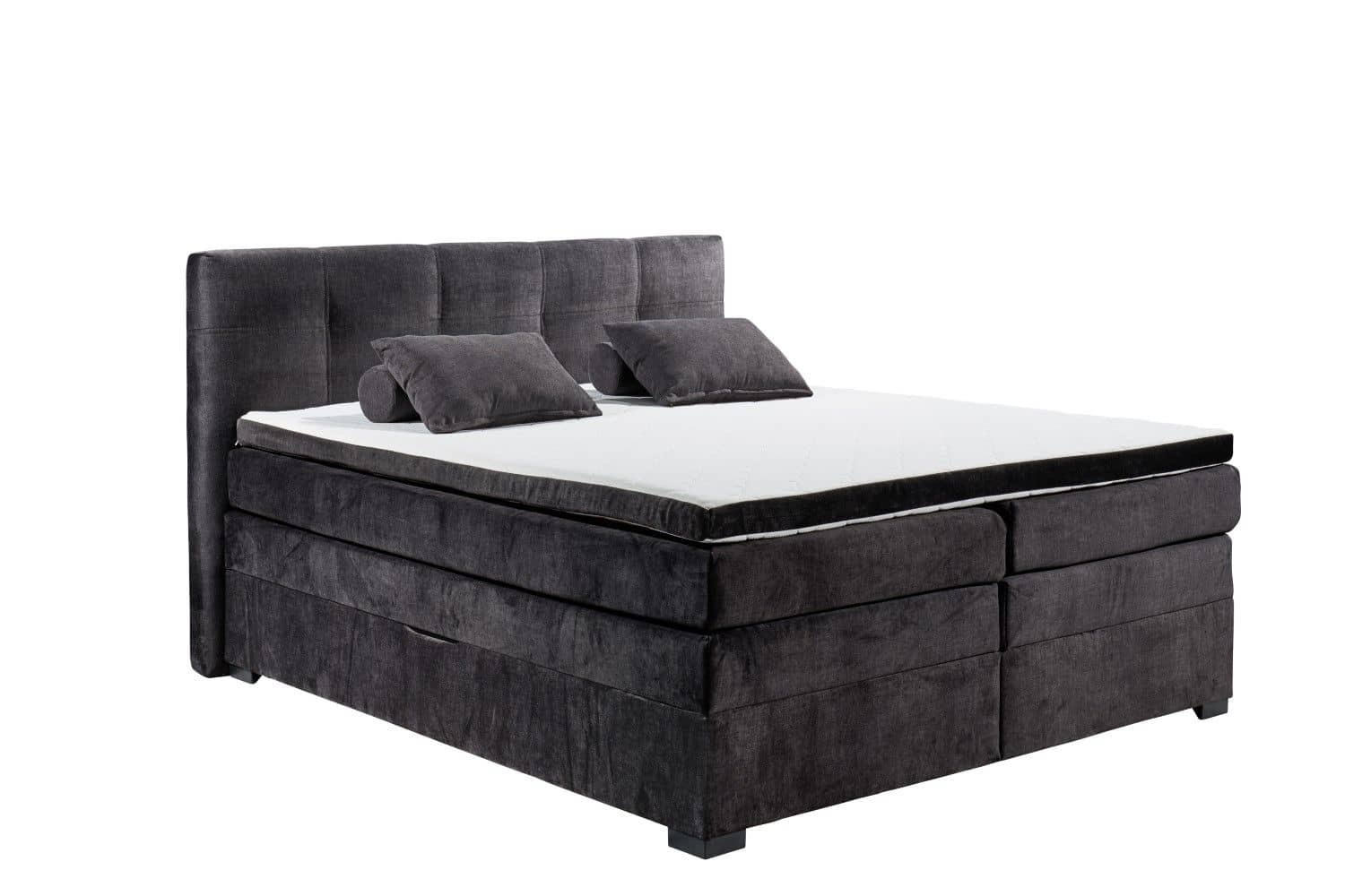 BOXSPRINGBETT inkl. 7-Zonen-Tonnentaschenfederkern-Matratze, Topper, Unterbox und Bettkasten - Anthrazit/Schwarz, Holz/Holzwerkstoff (180/200cm) - ed exciting design