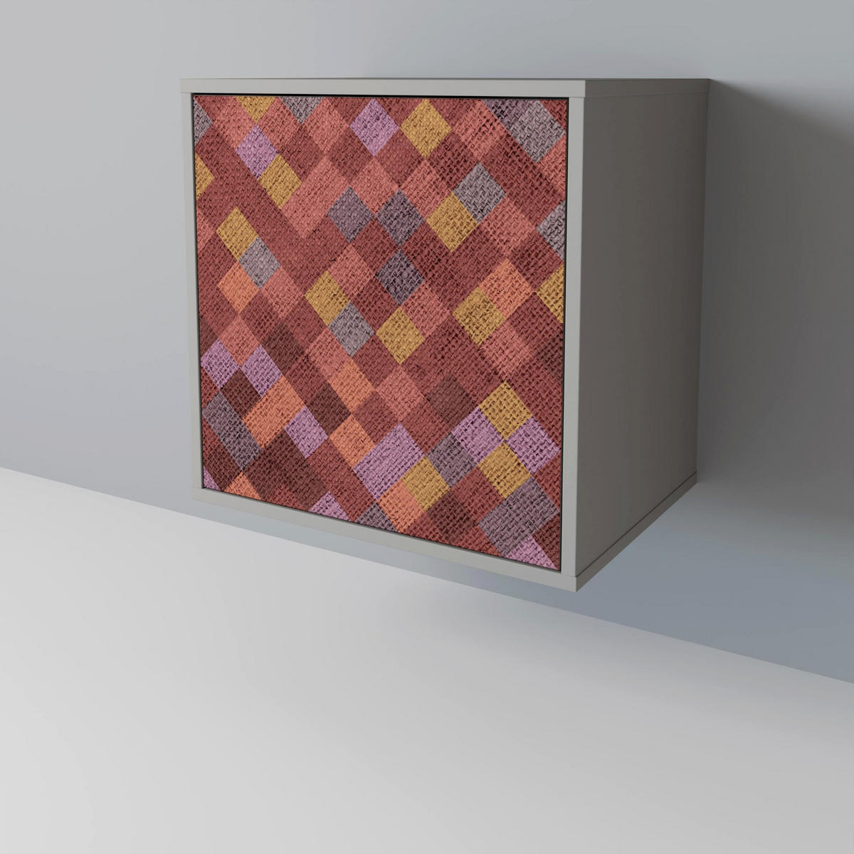 SIDEBOARD PAINTED SQUARES, Grau, 57,5x42x75,5 cm, Goldfarbene Metallfüße - Goldfarben/Multicolor, Holzwerkstoff/Metall (57.5/75.5/42cm) - SpaceRebels
