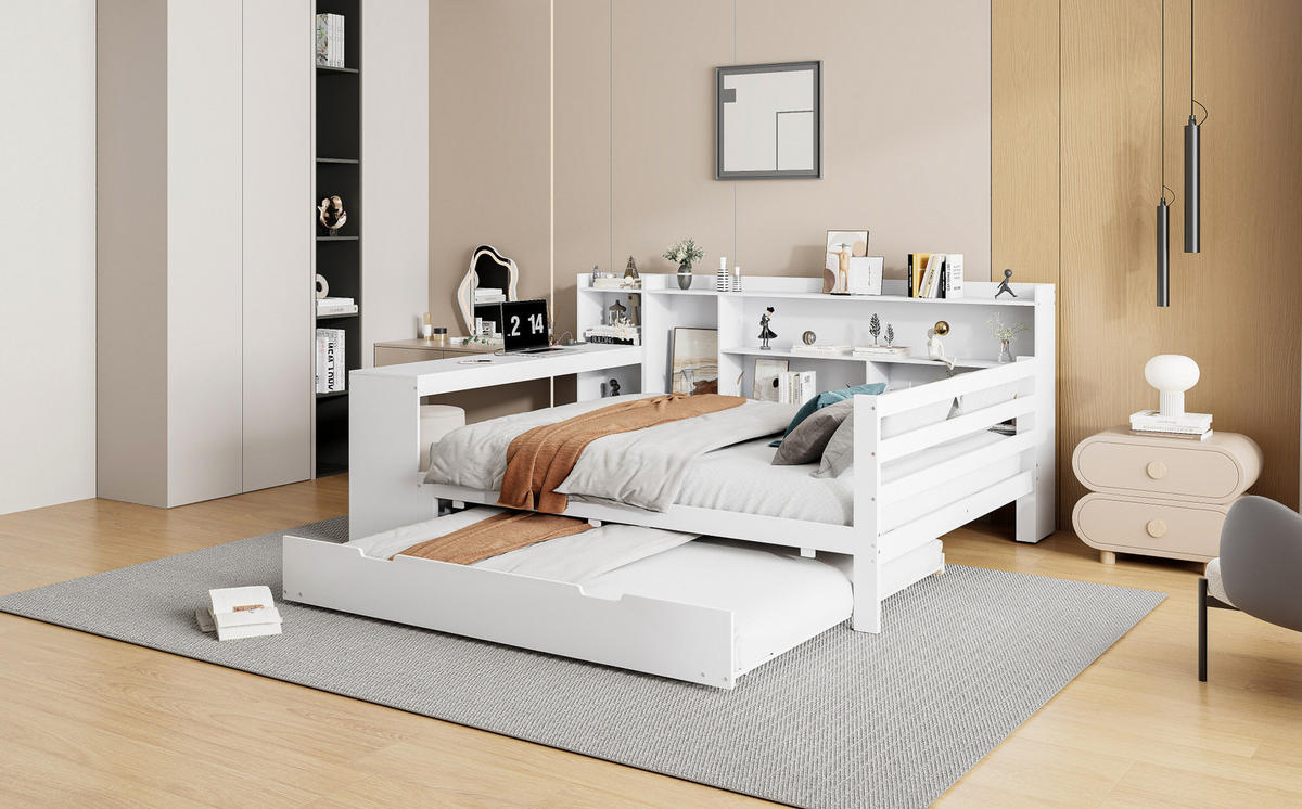 BETT 140/200 cm Weiß aus Massivholz mit Bett und Stauraum - Weiß, Holz (140/200cm) - OKMYHOME