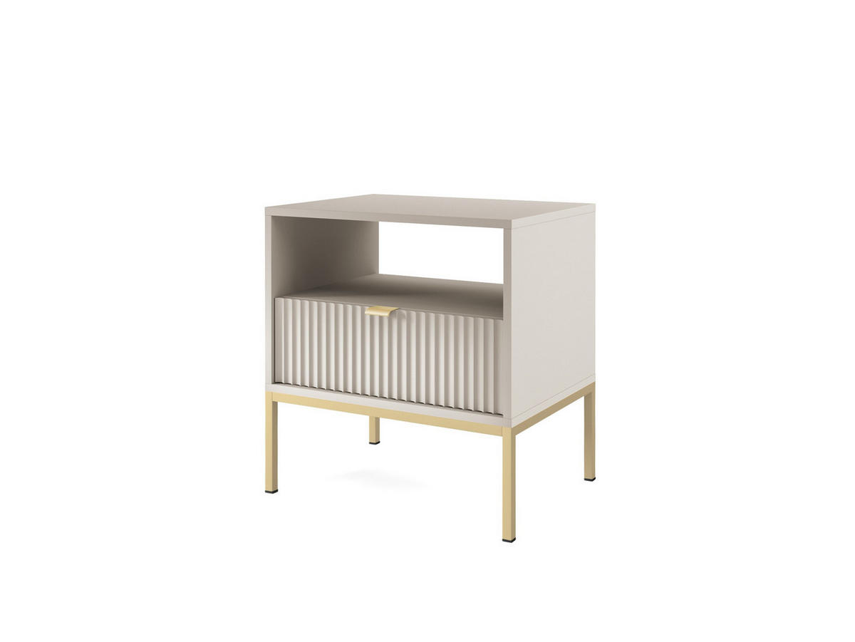 NACHTTISCH Nova Kaschmir, Golden Beine, mit Schublade - Kaschmir/Goldfarben, Holzwerkstoff/Metall (54/56/39cm) - Bettso