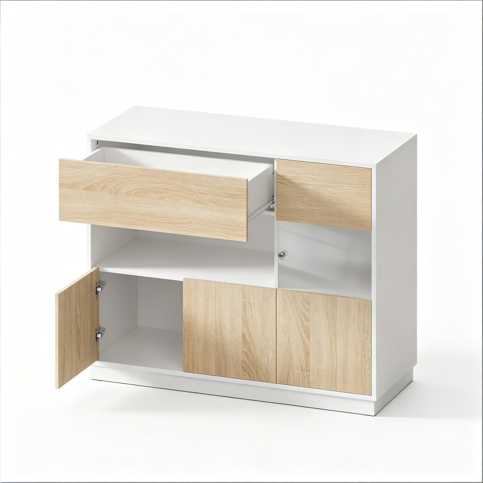 SIDEBOARD DE-38823 100/40/80 cm offenes Fach und Acrylglastür Helle Eiche - Eichefarben, Holzwerkstoff (100/80/40cm) - ComfortXL