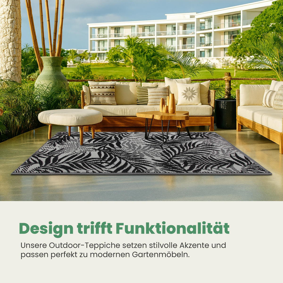 OUTDOORTEPPICH Teppich Wetterfest und UV-Beständig ( 120x180cm / Farn ) für Garten, Balkon, Terrasse - Hellgrau, Kunststoff (120/180cm) - Bestlivings