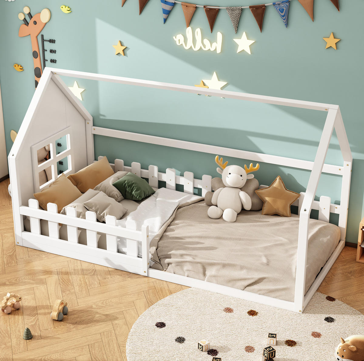 HAUSBETT 90/200 cm in Weiß aus Kiefer und MDF im Hausdesign - Weiß, Holz (90/200cm) - OKMYHOME