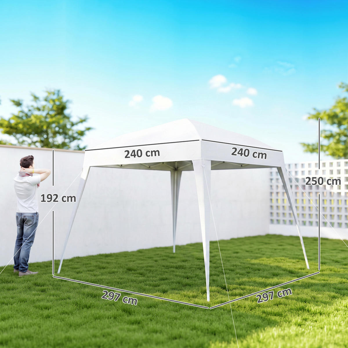 FALTPAVILLON, Grau, Stahl, Oxford - Weiß, Metall (240/250/240cm) - Outsunny