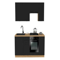 KÜCHENZEILE 200 cm mit Arbeitsplatte - SIMPLY Z8 - in Schwarz Matt / Rille / Eiche - Eichefarben/Schwarz, Holz/Holzwerkstoff (200/212/53cm)