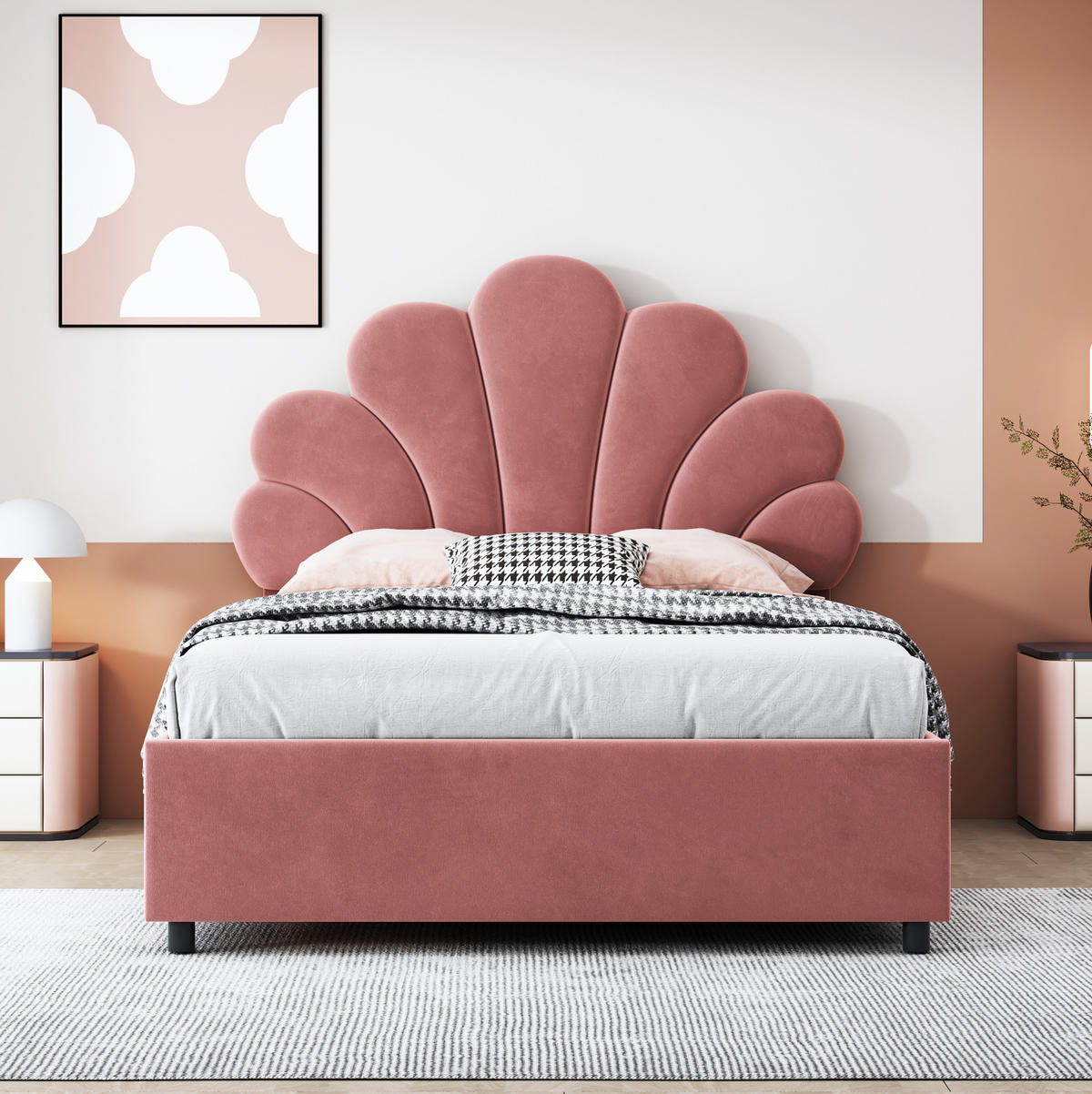BETT mit hydraulischem Stauraum 90x200 cm Samt Rosa - Rot, Metall (90/200cm) - Beauniv