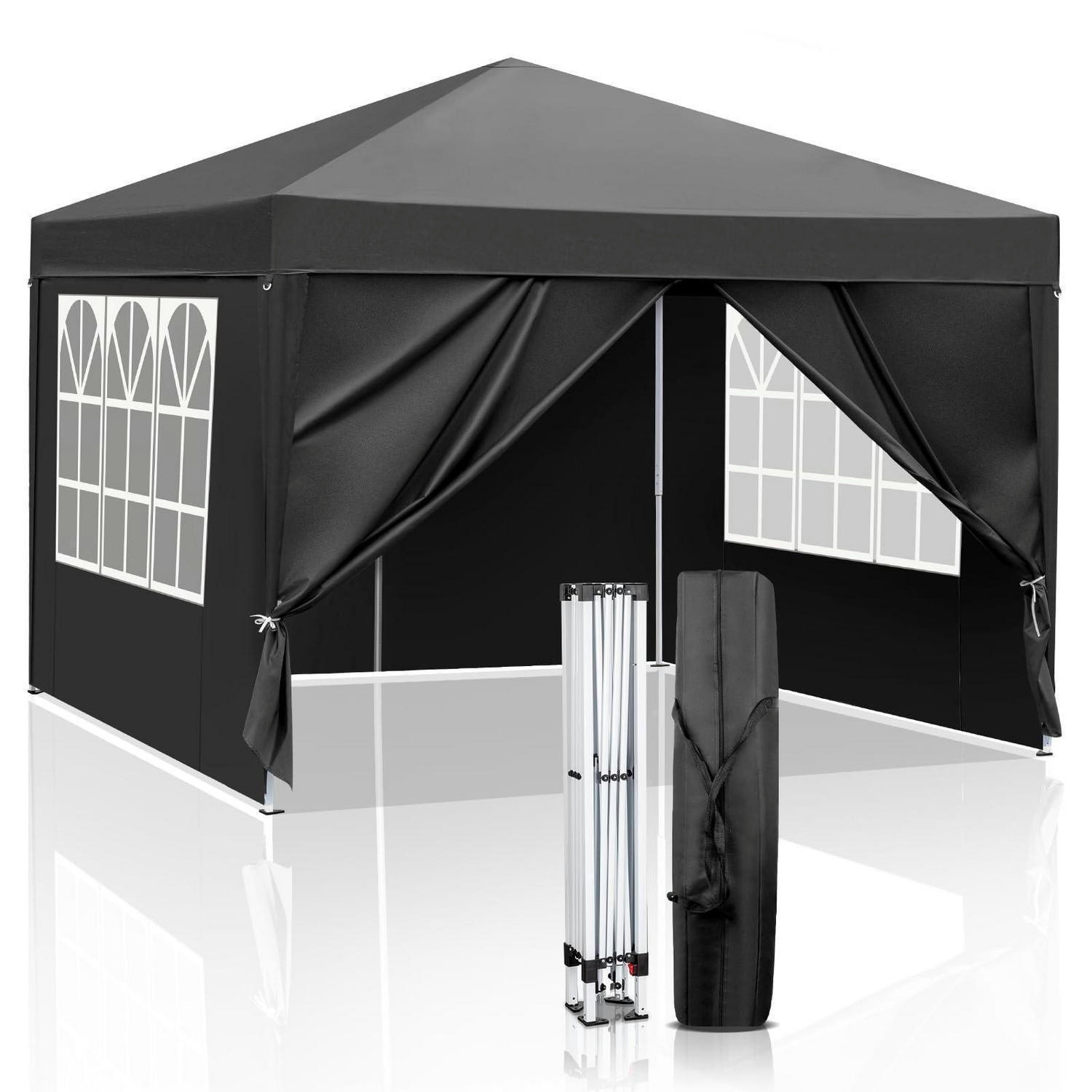 FALTPAVILLON 3 x 3 m mit 4 Seitenteilen Schwarz - Schwarz, Textil (300/255/300cm)