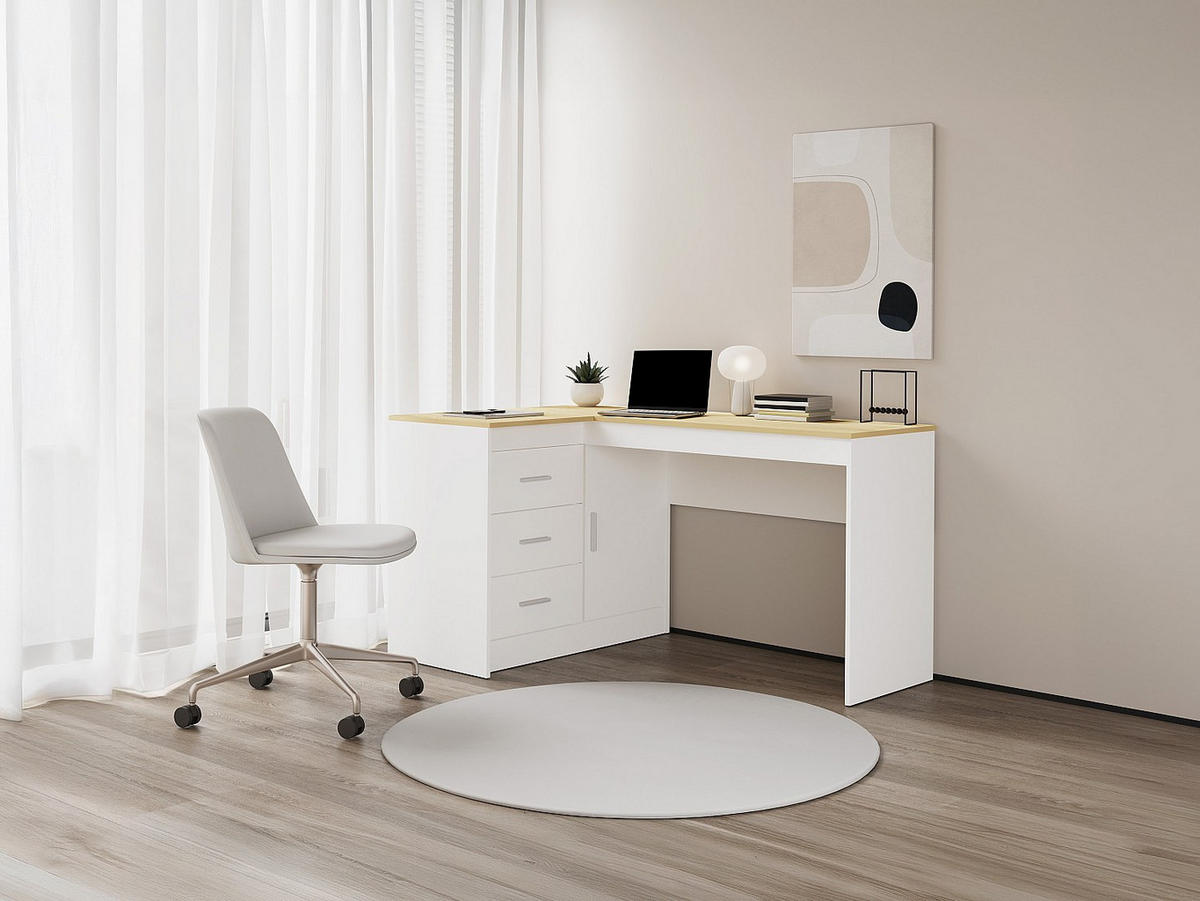 SCHREIBTISCH mit Stauraum - Weiß & Holzfarben - RIDOVA - Naturfarben, Holz (90/140/75cm) - Vente-Unique