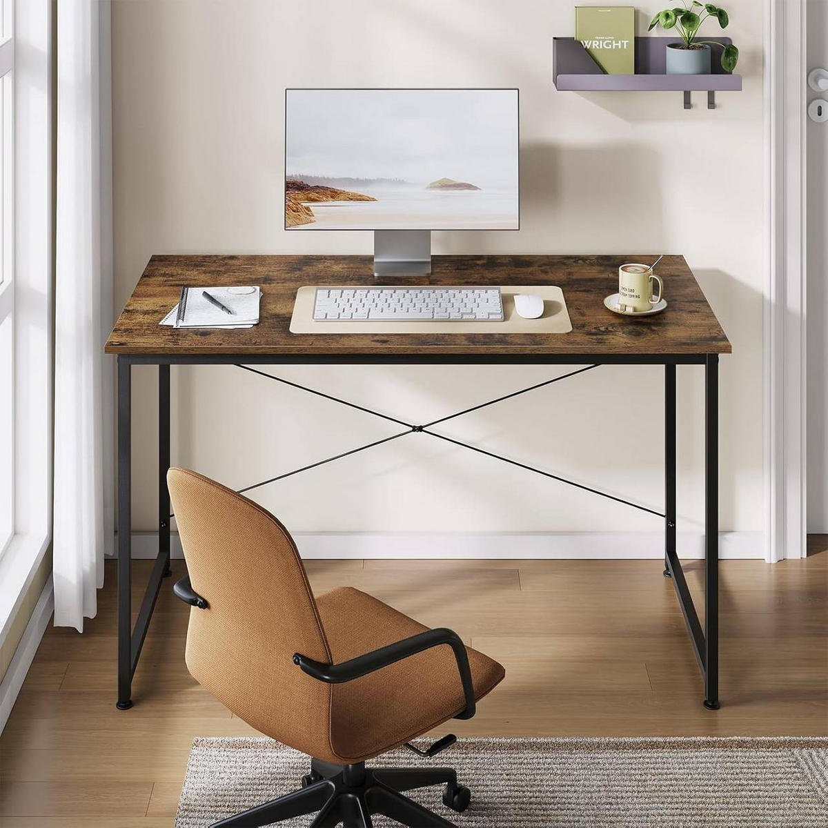 SCHREIBTISCH mit Metallgestell, 120x60x75 cm, Vintagebraun - Dunkelbraun/Schwarz, Holzwerkstoff/Metall (60/120/75cm) - Woltu