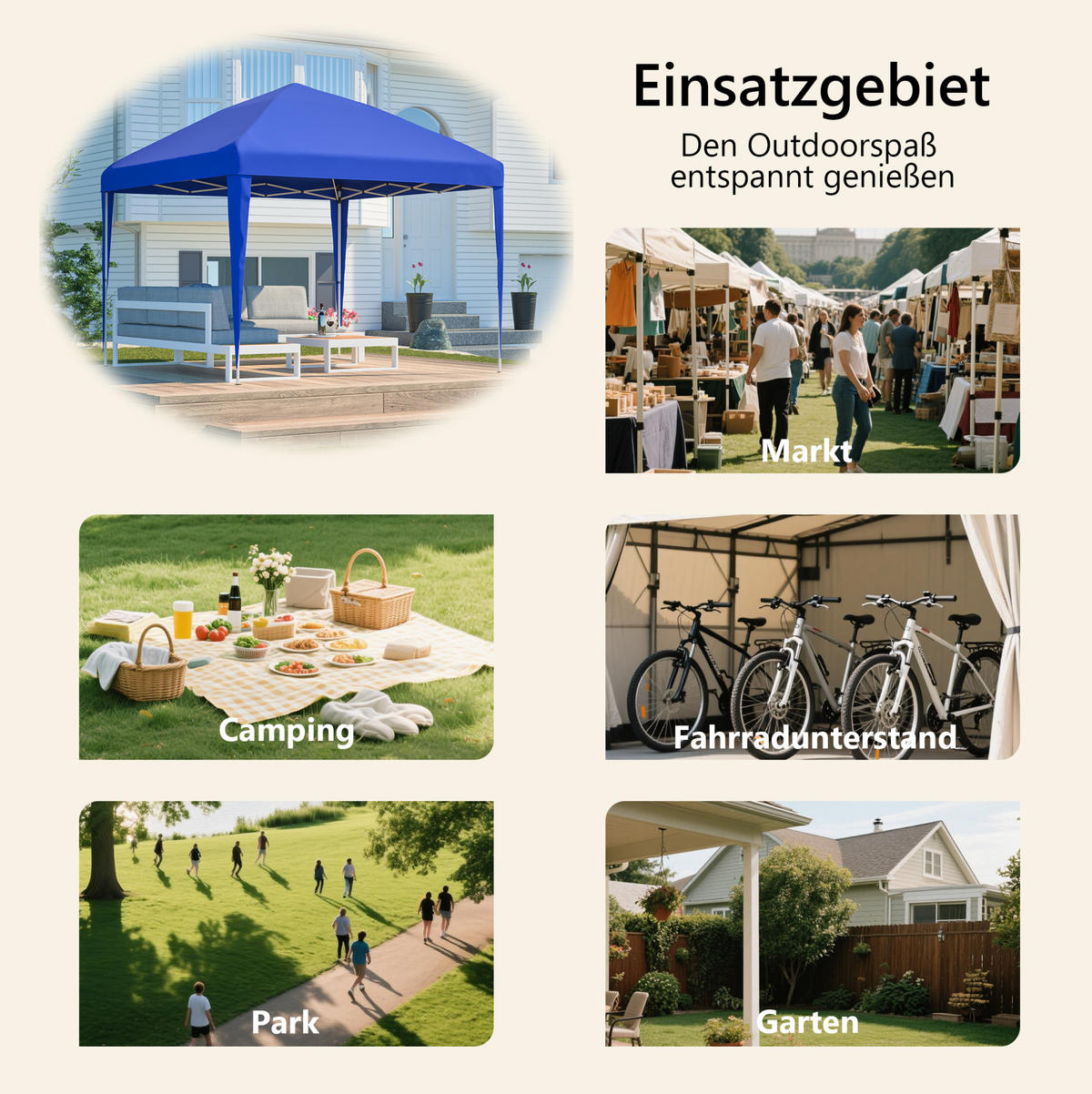 PAVILLON 313/313 cm höhenverstellbar, faltbar mit wasserabweisendem UV-Schutzdach und Tragetasche, Blau - Blau, Kunststoff (313/260/313cm) - Redom