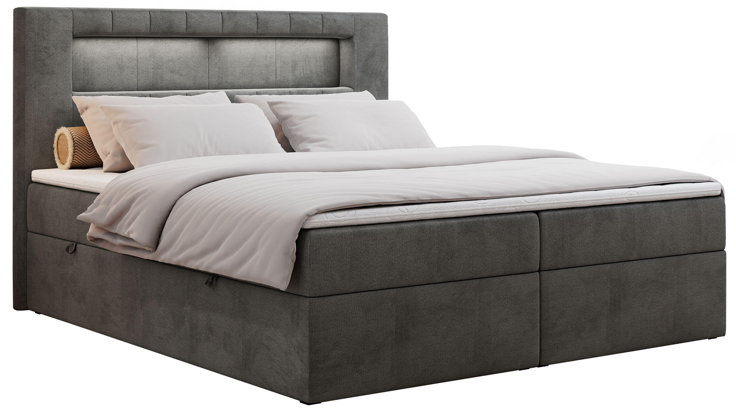 BOXBETT GOLD-5 LED 120/200 Dunkelgrau Velvet - H3 - Dunkelgrau, Holz/Textil (120/200cm) - MKS