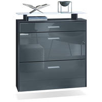 SCHUHSCHRANK Malea Fronten in Grau Hochglanz - Grau, Holzwerkstoff (89/96/23cm) - Vladon