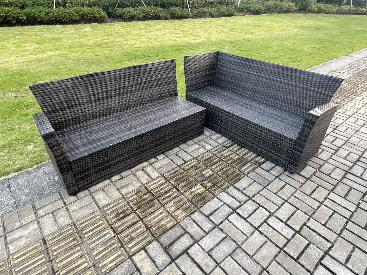 GARTENSOFA SET Hohe Rückenlehne Polyrattan Dunkelgrauer Mix 8-Sitzer - Dunkelgrau/Grau, Glas/Kunststoff - Fimous