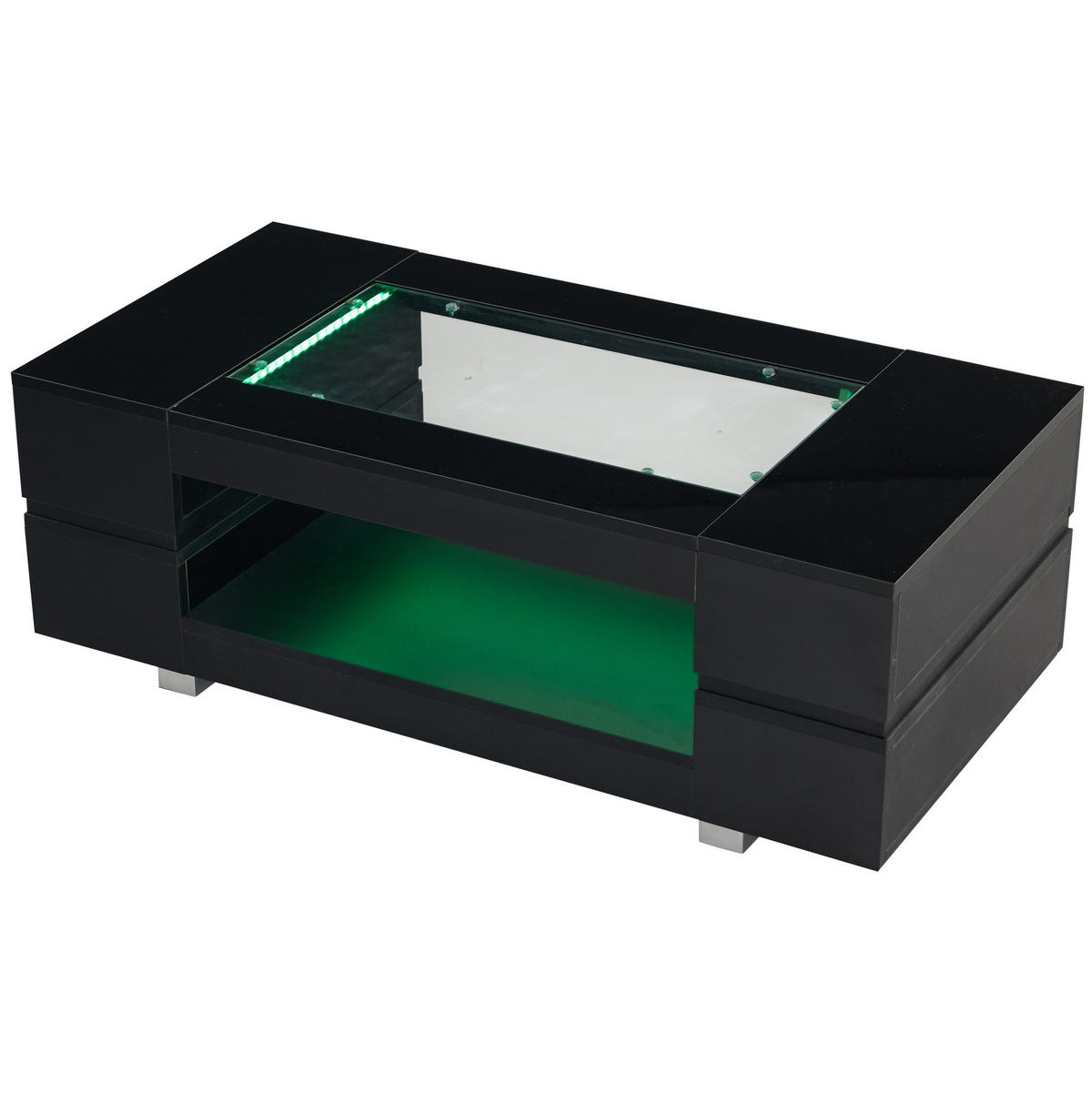 COUCHTISCH 100/50/35 cm schwarz aus Spanplatte und Sicherheitsglas mit LED - Schwarz, Holzwerkstoff (100/50/35cm) - OKMYHOME