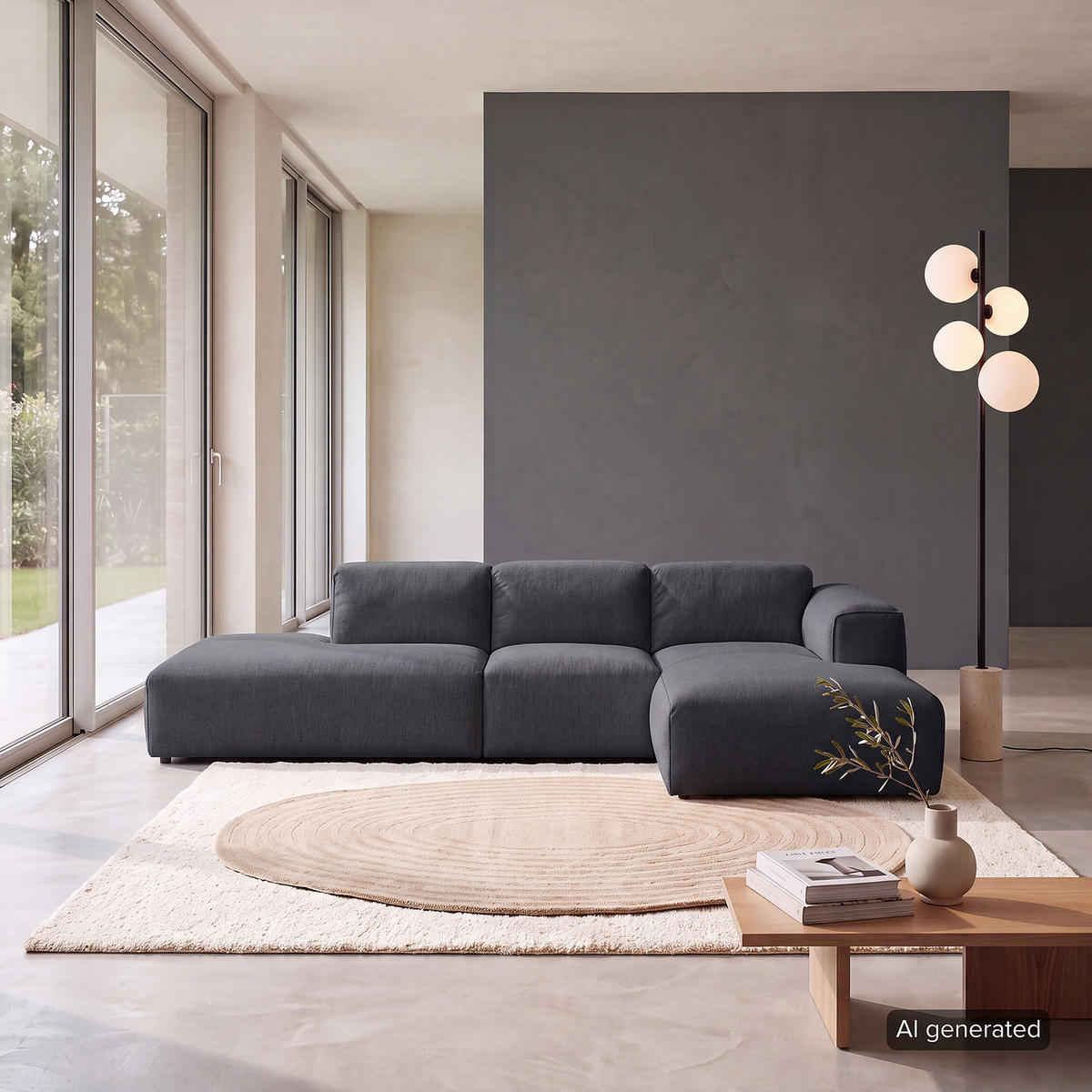 ECKSOFA mit Chaiselongue - Schwarz/Grau, Kunststoff/Textil (290/173cm) - home24