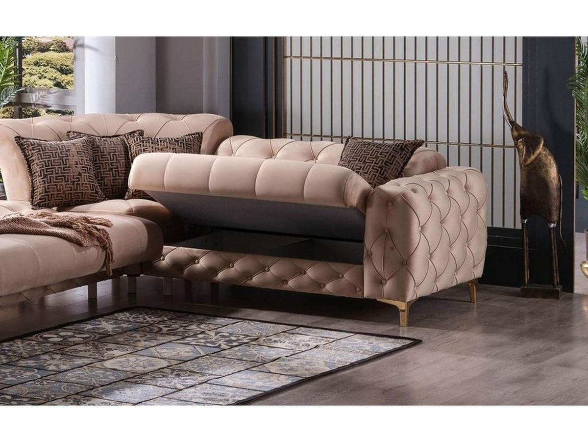 ECKSCHLAFSOFA Acelya Beige - Langer Schenkel Rechts - Beige, Holzwerkstoff/Kunststoff (245/315cm)