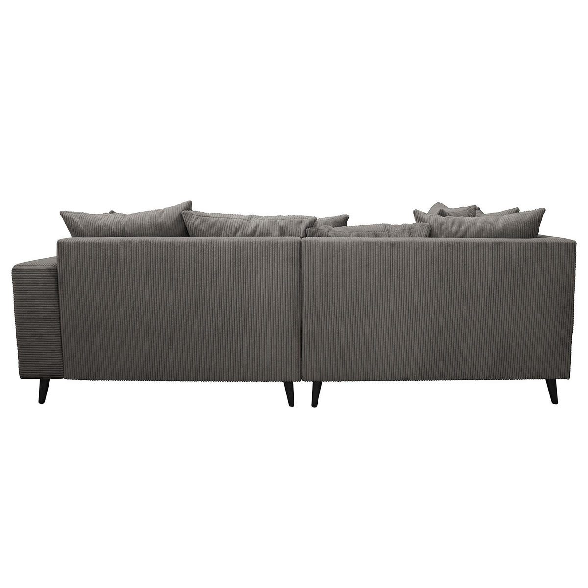 ECKSOFA mit Ottomane und Hocker - Schwarz/Grau, Birkenholz/Textil (247/174cm) - home24