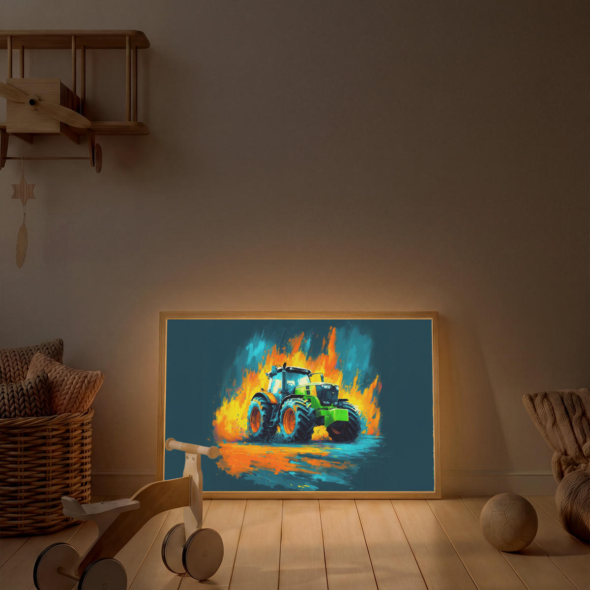 DOBÍJECÍ NOČNÍ LAMPIČKA Abstrakt - Traktor - Zelený 90x60 cm - tmavě modrá, kompozitní dřevo (8/90/60cm) - OnlyWow