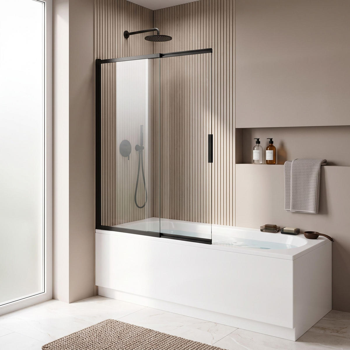 BADEWANNEN-DUSCHWAND Schiebetür Rea Dario Black 120 - Schwarz, Glas (120/140cm) - REA