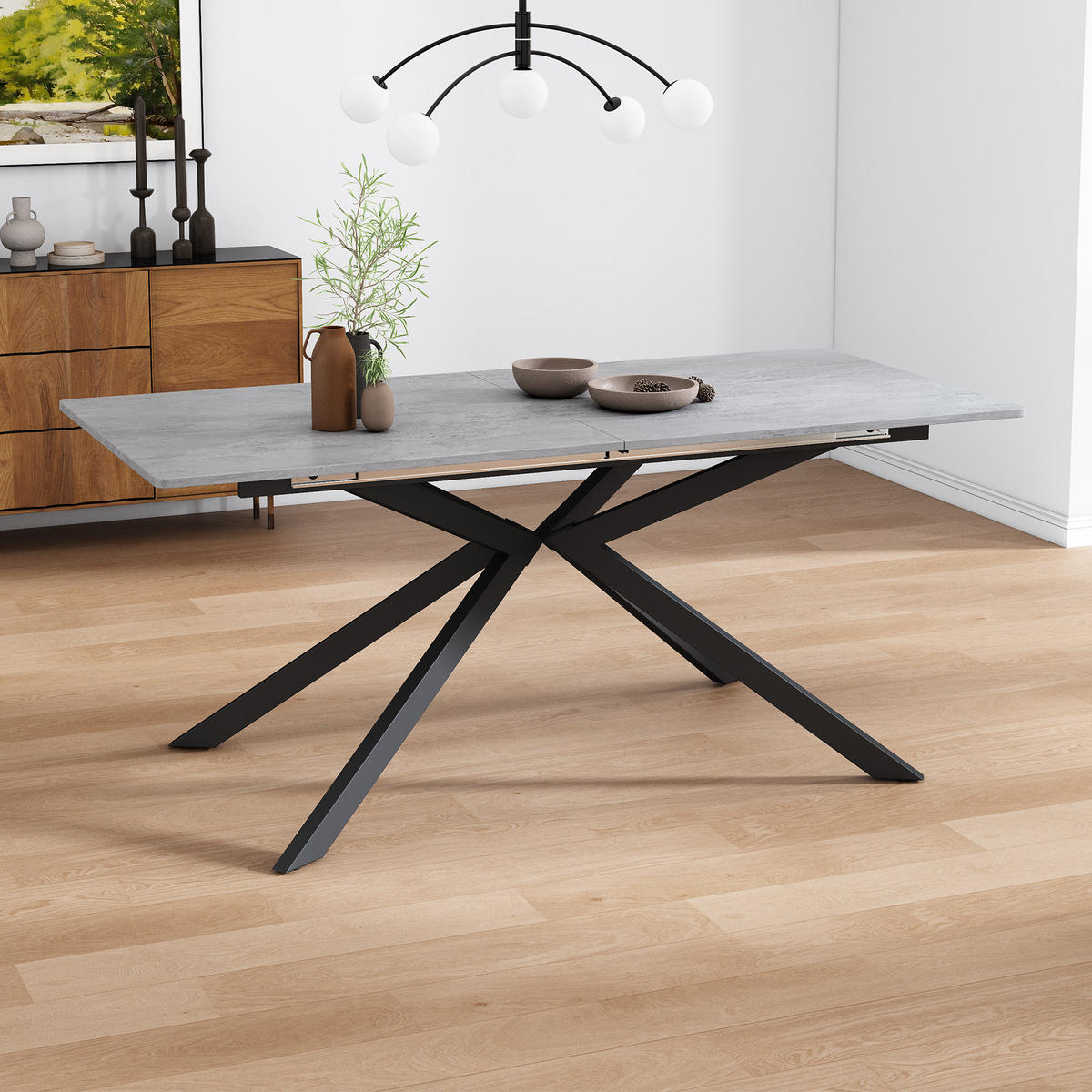 ESSTISCH 150/180/70/76 cm in Schwarz-Grau aus MDF, ausziehbar - Grau, Holzwerkstoff (180/70/75.5cm) - Flora Grace
