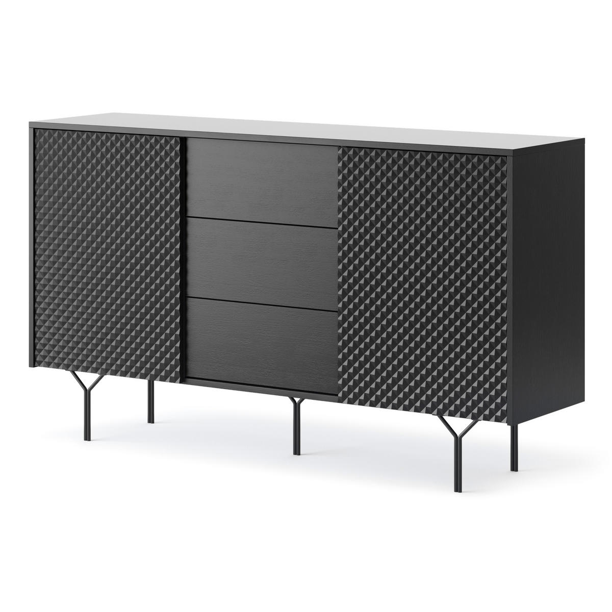 SIDEBOARD NEROCCI 144/83/38 cm mit 3 Schubladen 2 Türen Schwarz - Schwarz, Holzwerkstoff (144/83/38cm) - MASSENO
