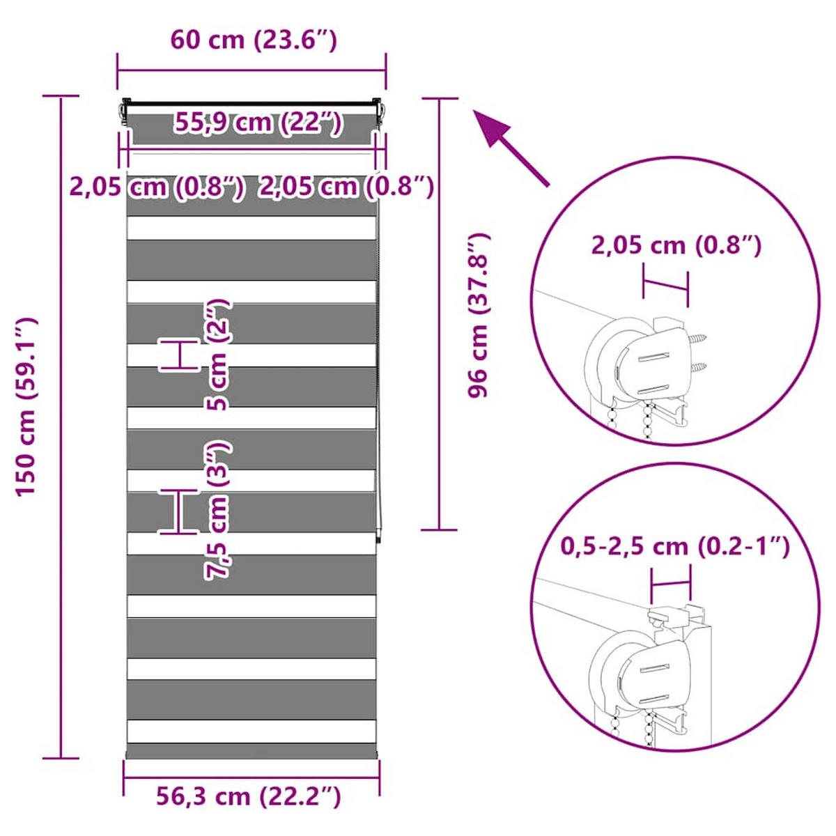 DOPPELROLLO 60/150 cm Stoffbreite 55,9 cm aus Polyester Weiß - Weiß, Textil (60/150cm) - vidaXL
