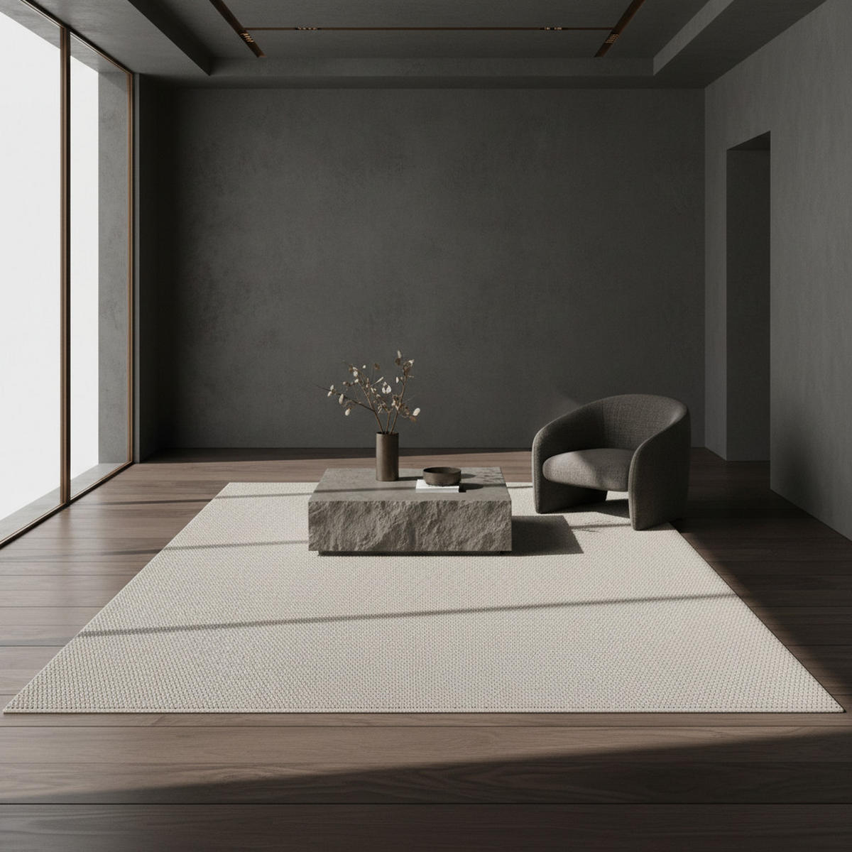 TEPPICH Kurzflor Flachgewebe Uni-Design Polypropylen Wohnzimmer Creme Rechteckig 140x200 - Beige, Textil (140/200cm) - KADIMA DESIGN