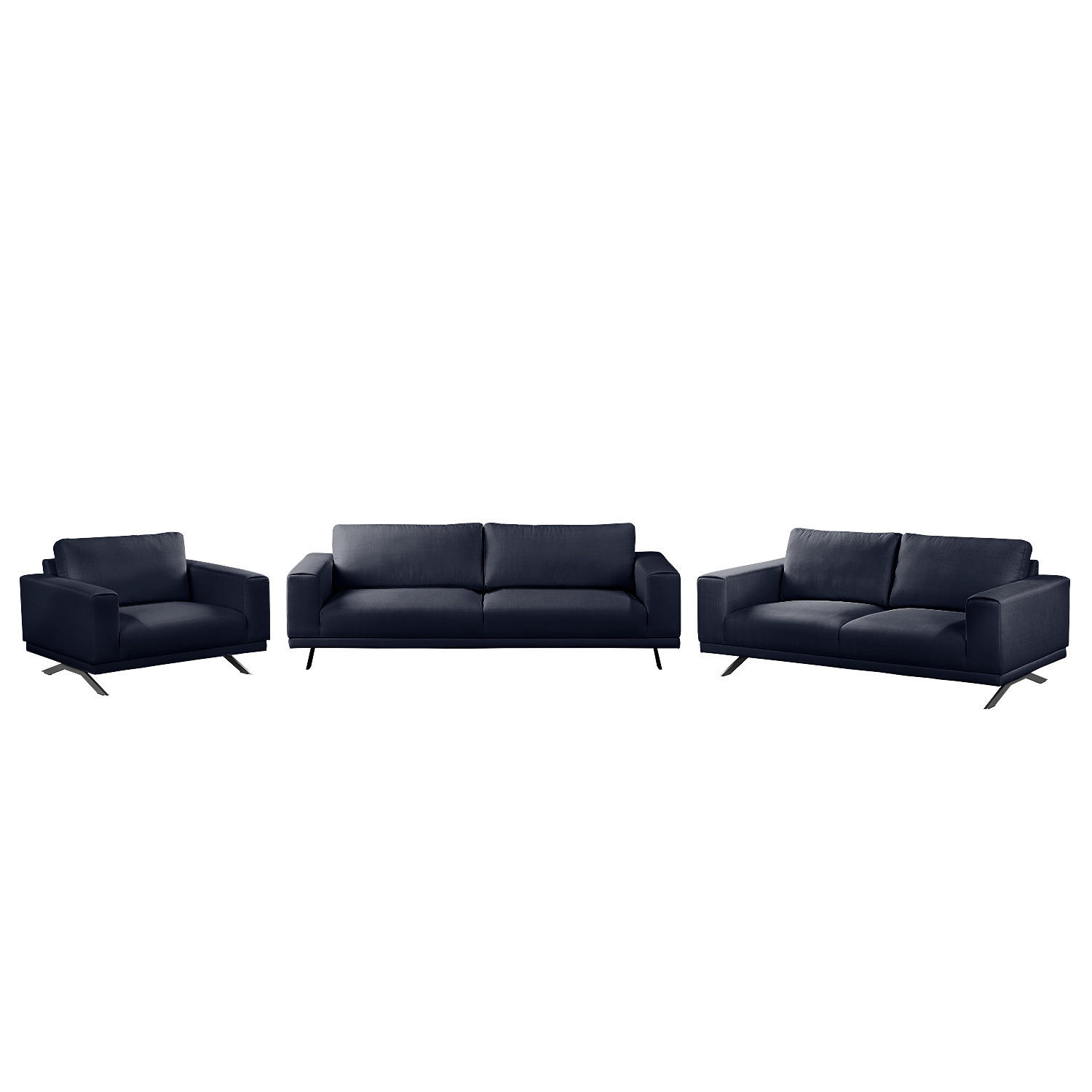 POLSTERGARNITUR (3-2-1) - Strukturstoff - Dunkelblau, Textil (1/1/1cm) - home24