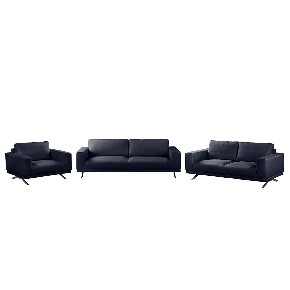 POLSTERGARNITUR (3-2-1) - Strukturstoff - Dunkelblau, Textil (1/1/1cm) - home24