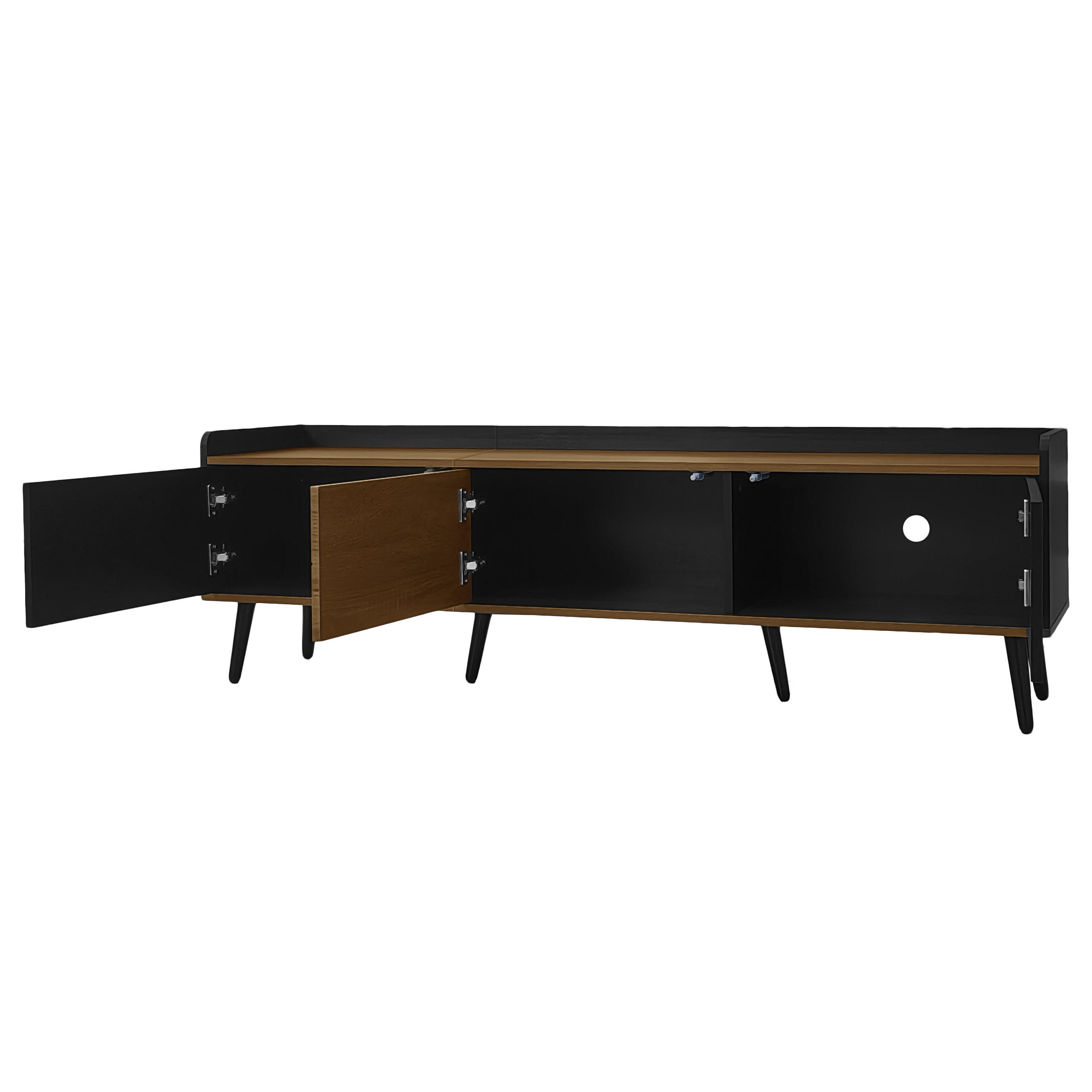 TV Lowboard 160x39x49,5 cm, 3 Türen, Schwarz Natur - Schwarz, Holz (160/49/39cm)