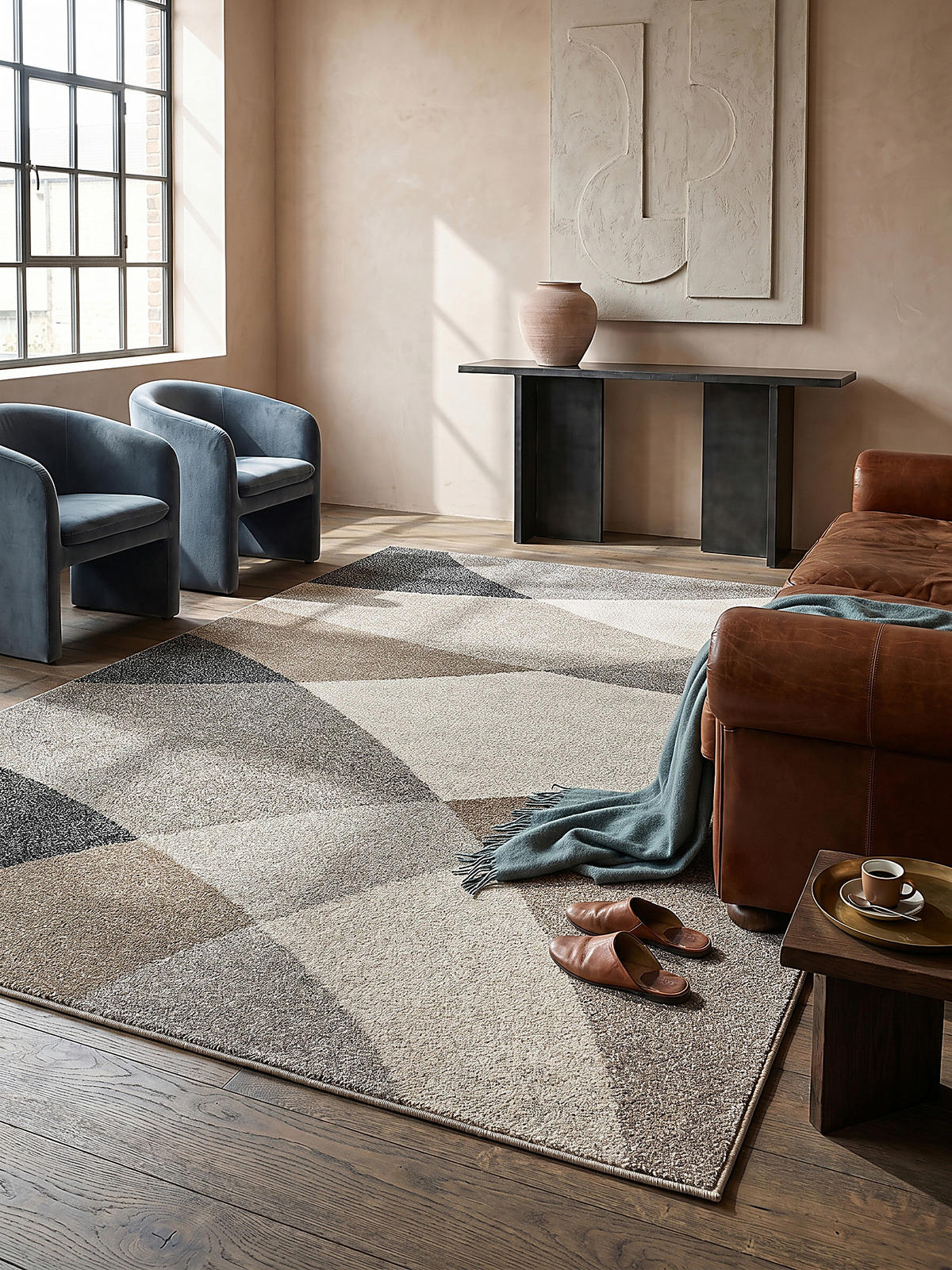 TEPPICH Niederflor Abstrakt THUR Polypropylen Grau 140 x 200 cm - Beige, Textil (140/200cm) - KADIMA DESIGN