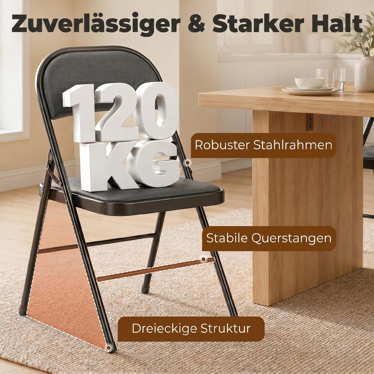 KLAPPSTÜHLE 4er-Set Schwarz 45.0/46.0/78.0 cm - Schwarz, Leder (46/78/45cm)