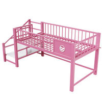KINDERBETT Rosa aus Metall 90×200cm als niedriges Hochbett mit Stauraumleiter und großem Stauraum unter dem Bett - Rosa, Metall (90/200cm) - Luhomfu