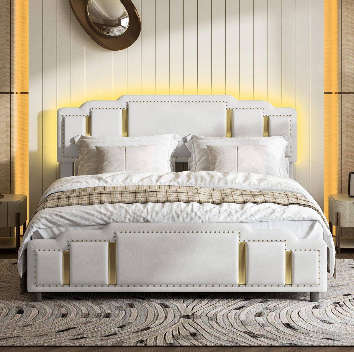 POLSTERBETT 140x200 cm in Beige mit LED-Beleuchtung und 4 Schubladen - Beige, Textil (140/200cm) - IVMEU