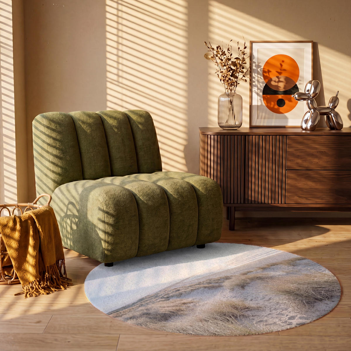 KOBERCE - Duny - Pláž - Béžová - 120x120 cm - piesková, textil/plast (120/0.4cm) - OnlyWow